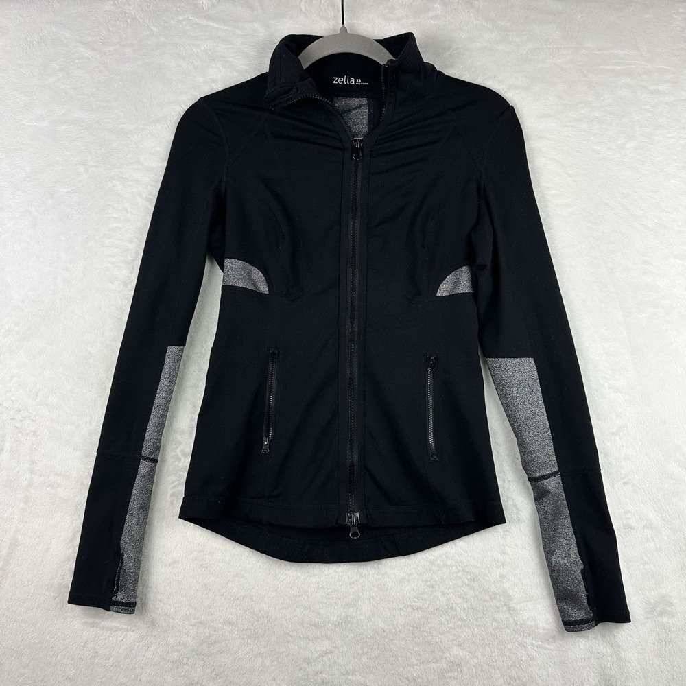 Z BY ZELLA Jacket XS Thumb Holes Black‎ Gray Athletic Athleisure Fitness Yoga